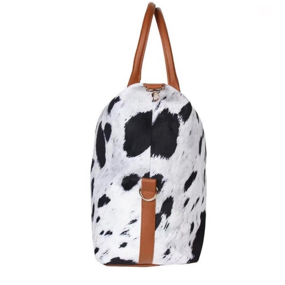 Cow Hide Print Weekender Faux Leather Travel Bag - Picture 3 of 7